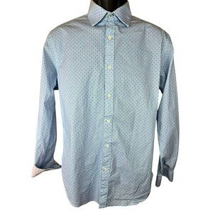 CON.STRUCT Slim Fit Stretch Shirt Blue Polka Dot Pattern Size 16 34/35